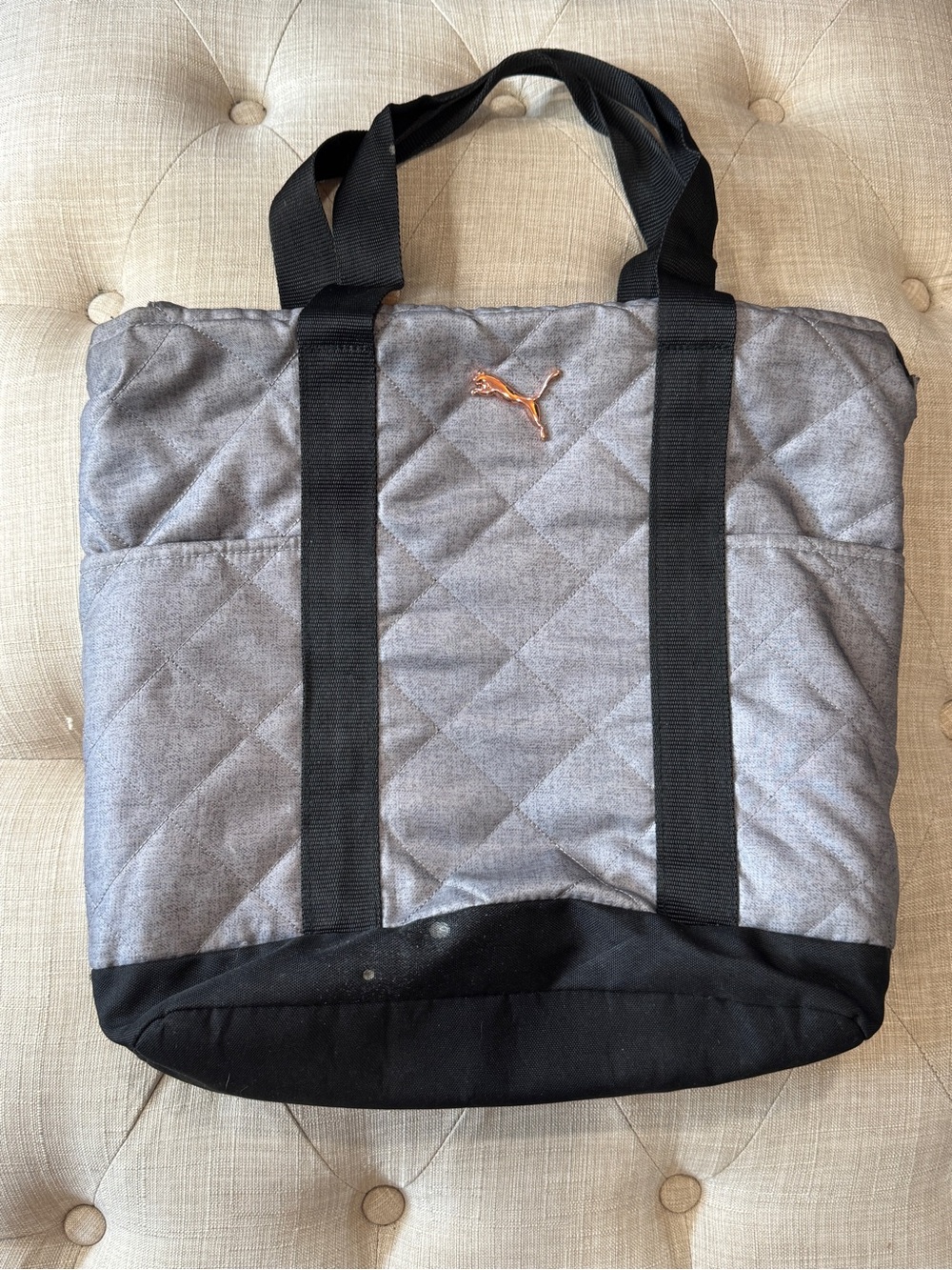Puma Gray Quilted Tote with Black Straps